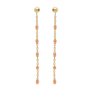 BOUCLES D'OREILLES TIGE ARGENT ET DORURE JAUNE OLIVES RÉSINE ORANGE TRANSPARENT