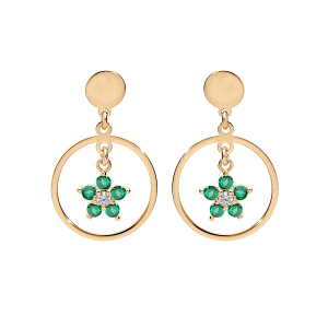 BOUCLES D'OREILLES TIGE ARGENT ET DORURE JAUNE FLEUR OXYDES VERT