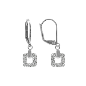 BOUCLES D'OREILLES DORMEUSE ARGENT RHODIÉ CARRÉ OXYDES BLANCS SERTIS