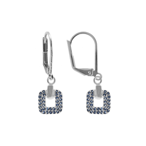 BOUCLES D'OREILLES DORMEUSE ARGENT RHODIÉ CARRÉ OXYDES BLEUS SERTIS