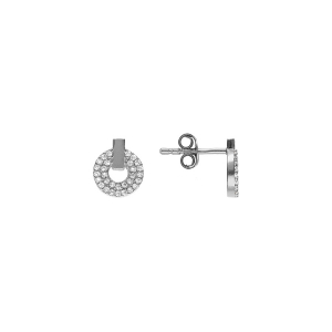 BOUCLES D'OREILLES TIGE ARGENT RHODIÉ RONDE OXYDES BLANCS SERTIS