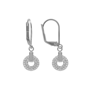 BOUCLES D'OREILLES DORMEUSE ARGENT RHODIÉ RONDE OXYDES BLANCS SERTIS