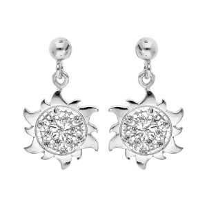 BOUCLES D'OREILLES TIGE ARGENT RHODIÉ SOLEIL OXYDES BLANCS SERTIS