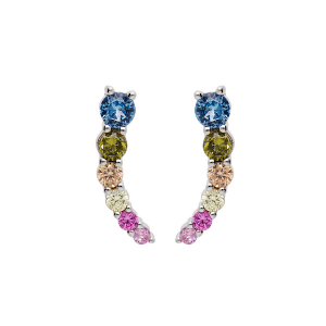 BOUCLES D'OREILLES TIGE ARGENT RHDOIE FORME POINTE OXYDES MULTICOULEUR