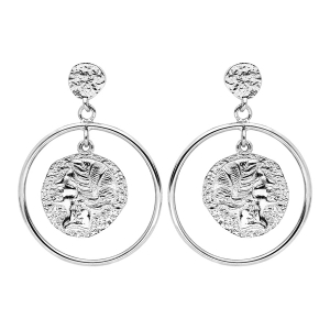 BOUCLES D'OREILLES TIGE ARGENT RHODIÉ MOTIF DEESSE GRECQUE FINITION ANTIQUE