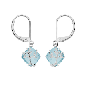 BOUCLES D'OREILLES ARGENT PLATINÉ  OXYDE BLEU CIEL AVEC ARBRE DE VIE