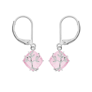 BOUCLES D'OREILLES ARGENT PLATINÉ  OXYDE ROSE AVEC ARBRE DE VIE