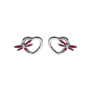 BOUCLES D'OREILLES TIGE ARGENT RHODIÉ LIBELLULE RÉSINE ROSE