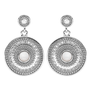 BOUCLES D'OREILLES TIGE ARGENT RHODIÉ FORME RONDE PIERRE NACRE VÉRITABLE