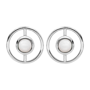 BOUCLES D'OREILLES ARGENT RHODIÉ RONDE EVIDÉ PIERRE NACRE VÉRITABLE