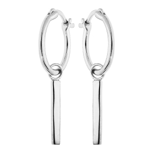 BOUCLES D'OREILLES ARGENT RHODIÉ CRÉOLES 15MM AVEC BARRE LISSE