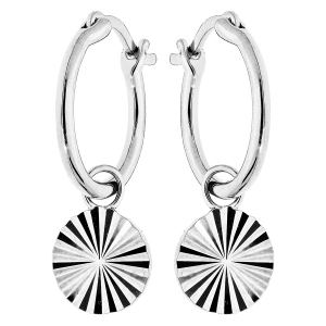 BOUCLES D'OREILLES ARGENT RHODIÉ CRÉOLES 12MM AVEC PASTILLE DIAMANTÉ