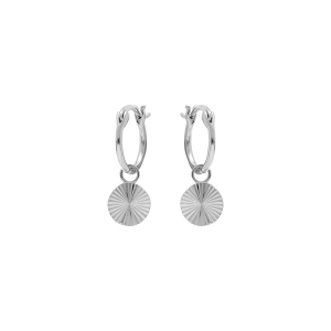 BOUCLES D'OREILLES ARGENT RHODIÉ CRÉOLES 12MM AVEC PASTILLE DIAMANTÉ