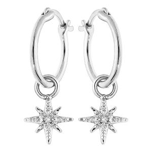 BOUCLES D'OREILLES TIGE ARGENT RHODIE CREOLES 12MM AVEC ETOILE