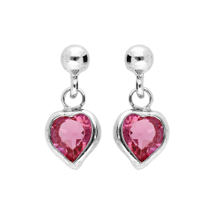 BOUCLES D'OREILLES TIGE ARGENT RHODIÉ COEUR EMPIERRÉS ROSE