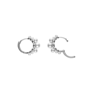 BOUCLES D'OREILLES CREOLE ARGENT RHODIÉ ARTICULÉE PERLE BLANCHE IMITATION