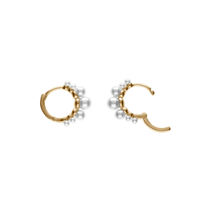 BOUCLES D'OREILLES CREOLE ARGENT DORÉ ARTICULÉE PERLE BLANCHE IMITATION