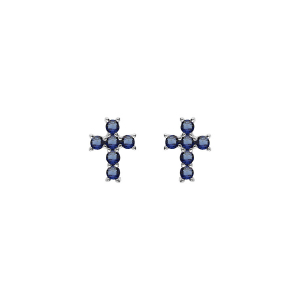 BOUCLES D'OREILLES TIGE ARGENT RHODIÉ CROIX OXYDES BLEU