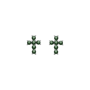 BOUCLES D'OREILLES TIGE ARGENT RHODIÉ PENDENTIF CROIX OXYDES VERT