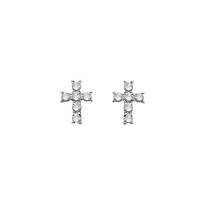 BOUCLES D'OREILLES TIGE ARGENT RHODIÉ PENDENTIF CROIX OXYDES BLANCS