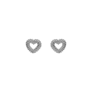 BOUCLES D'OREILLES TIGE ARGENT RHODIÉ COEUR OXYDES BLANCS