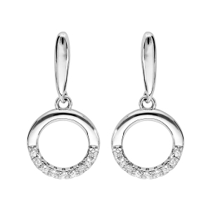 BOUCLES D'OREILLES TIGE ARGENT RHODIÉ MASSIF PENDANTE CERCLE OXYDES BLANCS SERTIS