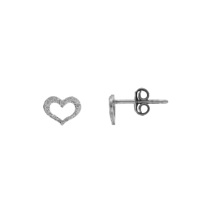BOUCLES D'OREILLES TIGE  ARGENT RHODIÉ COEUR  GIVRÉ