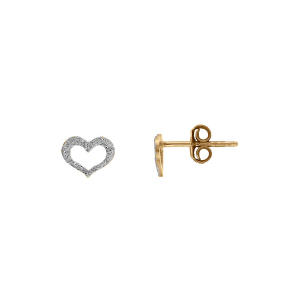 BOUCLES D'OREILLES TIGE  ARGENT DORÉ COEUR  GIVRÉ