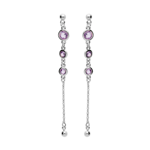 BOUCLES D'OREILLES TIGE ARGENT RHODIÉ MASSIF PENDANTES OXYDES RONDS VIOLETS