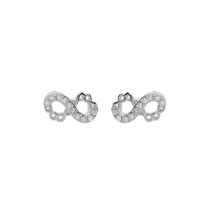 BOUCLES D'OREILLES TIGE ARGENT RHODIÉ MOTIF INFINI 8MM AVEC OXYDES BLANCS SERTIS