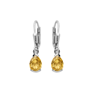 BOUCLES D'OREILLES ARGENT RHODIÉ DORMEUSE  POIRE 7x5MM CITRINE VÉRITABLE