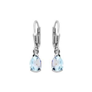 BOUCLES D'OREILLES ARGENT RHODIÉ DORMEUSE POIRE 7X5MM TOPAZE BLEU VÉRITABLE