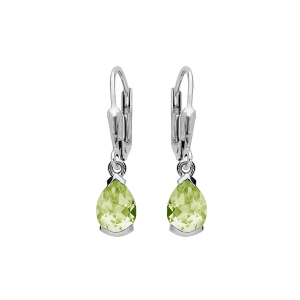 BOUCLES D'OREILLES ARGENT RHODIÉ DORMEUSE POIRE 7X5MM PÉRIDOT VÉRITABLE
