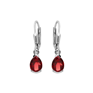BOUCLES D'OREILLES ARGENT RHODIE DORMEUSE POIRE 7X5MM GRENAT VÉRITABLE