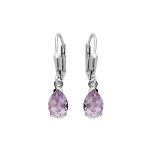 BOUCLES D'OREILLES ARGENT RHODIÉ DORMEUSE POIRE 7X5MM AMETHYSTE VÉRITABLE