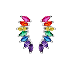 BOUCLES D'OREILLES ARGENT RHODIÉ NAVETTES OXYDES MULTICOULEUR