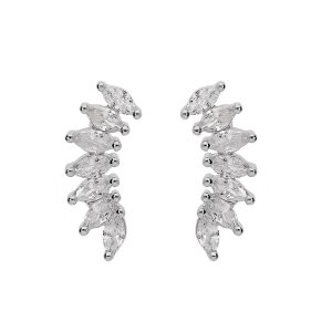 BOUCLES D'OREILLES ARGENT RHODIÉ NAVETTES OXYDES BLANCS