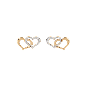 BOUCLES D'OREILLES TIGE ARGENT ET DORURE JAUNE DOUBLE COEUR 1 LISSE ET 1 GRANITÉ