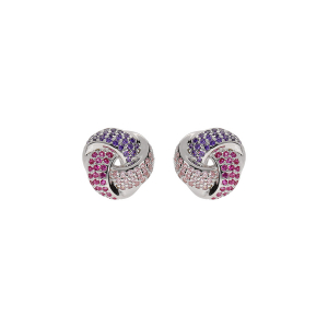 BOUCLES D'OREILLES TIGE ARGENT RHODIÉ 3 RUBANS DEGRADÉ OXYDES ROSE