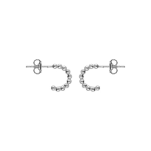 BOUCLES D'OREILLES TIGE CRÉOLES ARGENT RHODIÉ BOULES