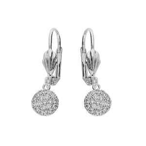 BOUCLES D'OREILLES DORMEUSE ARGENT RHODIÉ PASTILLE OXYDES BLANCS SERTIS