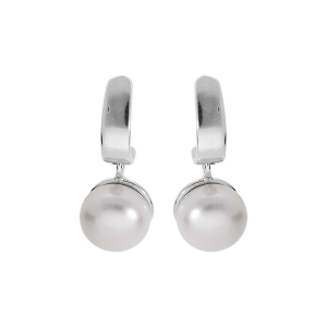BOUCLES D'OREILLES TIGE ARGENT RHODIÉ DEMI CRÉOLES PERLE DE CULTURE D'EAU DOUCE BLANCHE