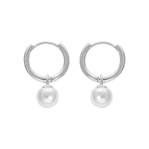 CRÉOLES ARGENT RHODIÉ ARTICULÉE PERLE DE CULTURE D'EAU DOUCE BLANCHE CRÉOLES ARGENT RHODIÉ ARTICULÉE PERLE DE CULTURE D'EAU DOUCE BLANCHE