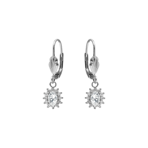 BOUCLES D'OREILLES DORMEUSE ARGENT RHODIÉ OXYDE CENTRAL BLANC  ENTOURAGE OXYDES BLANCS 7.5MM X 9.5MM