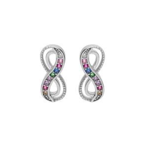 BOUCLES D'OREILLES TIGE ARGENT RHODIÉ MOTIF INFINI AVEC OXYDES MULTI COULEURS SERTIS