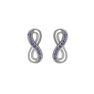 BOUCLES D'OREILLES TIGE ARGENT RHODIÉ MOTIF INFINI AVEC OXYDES BLEU CLAIR SERTIS
