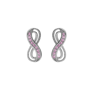 BOUCLES D'OREILLES TIGE ARGENT RHODIÉ MOTIF INFINI AVEC OXYDES ROSE SERTIS