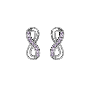 BOUCLES D'OREILLES TIGE ARGENT RHODIÉ MOTIF INFINI AVEC OXYDES VIOLET SERTIS