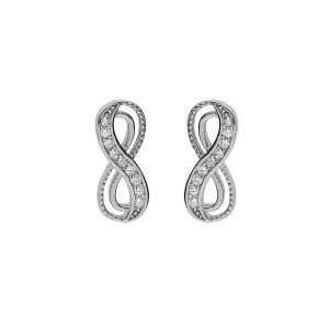 BOUCLES D'OREILLES TIGE ARGENT RHODIÉ MOTIF INFINI AVEC OXYDES BLANCS SERTIS