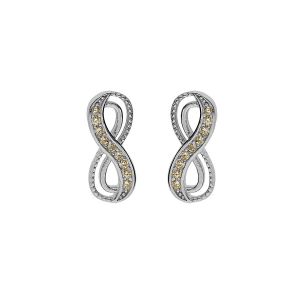 BOUCLES D'OREILLES TIGE ARGENT RHODIÉ MOTIF INFINI AVEC OXYDES COULEUR MIEL SERTIS